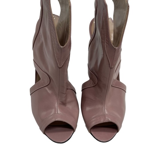 Amato Daniele Pink Goat Leather Open Toe Back Lace Pumps 7.5 New - Picture 4 of 9